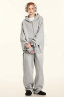 Vintage Gradient Fleece Zip-Up Hoodie - Light Gray