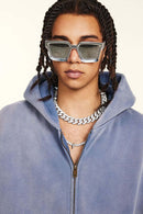 Vintage Gradient Fleece Zip-Up Hoodie - Blue