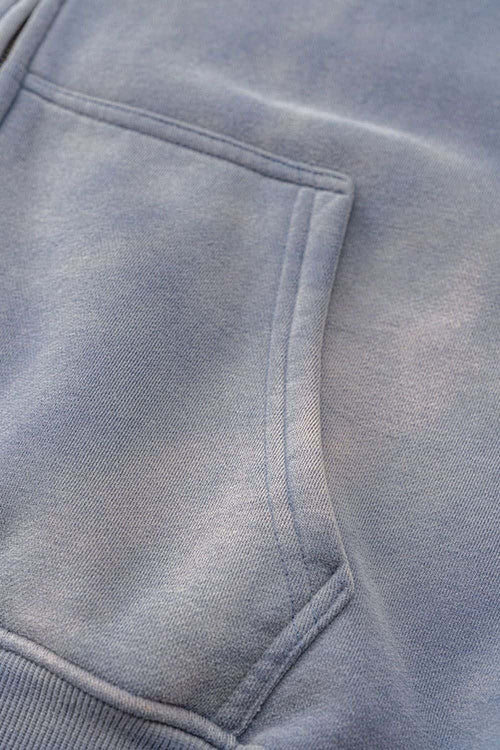 Vintage Gradient Fleece Zip-Up Hoodie - Blue