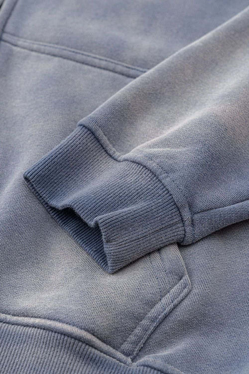 Vintage Gradient Fleece Zip-Up Hoodie - Blue