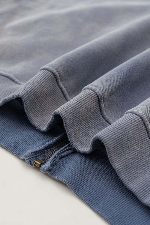 Vintage Gradient Fleece Zip-Up Hoodie - Blue