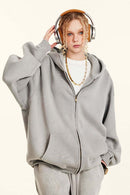 Vintage Gradient Fleece Zip-Up Hoodie - Light Gray