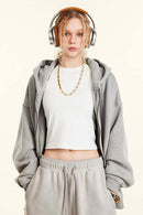 Vintage Gradient Fleece Zip-Up Hoodie - Light Gray