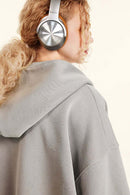 Vintage Gradient Fleece Zip-Up Hoodie - Light Gray