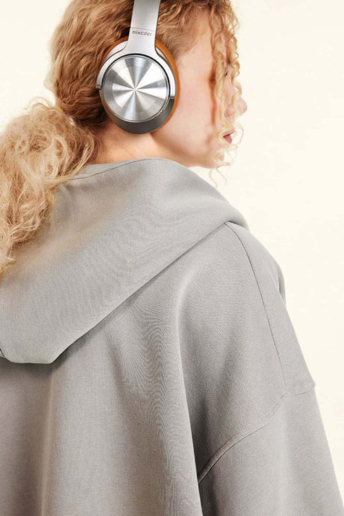 Vintage Gradient Fleece Zip-Up Hoodie - Light Gray