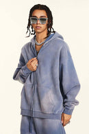 Vintage Gradient Fleece Zip-Up Hoodie - Blue