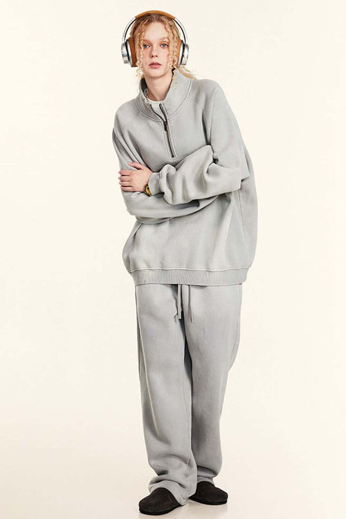 Heavyweight Fleece Full-Zip Hoodie - Light Gray