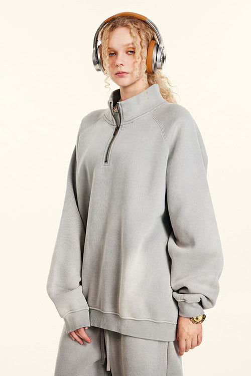 Heavyweight Fleece Full-Zip Hoodie - Light Gray