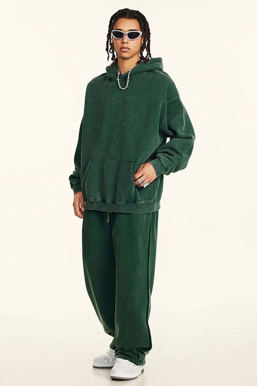 Washed Vintage Fleece Hoodie - Blackish Green