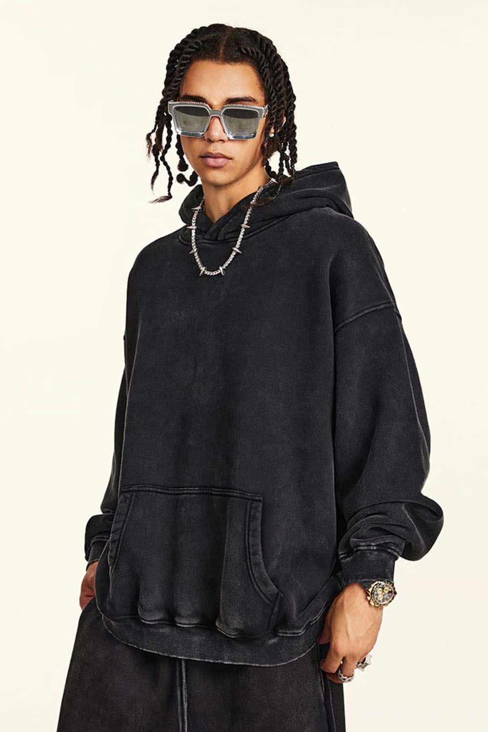 Thick Fleece-Lined Washed Hoodie