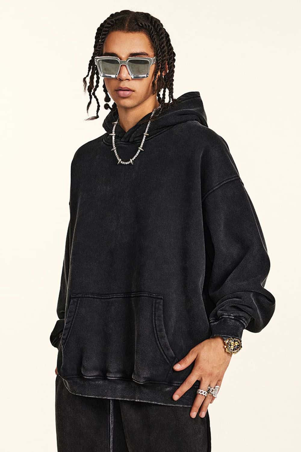 Thick Fleece-Lined Washed Hoodie