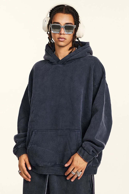 Washed Vintage Fleece Hoodie - Royal Blue