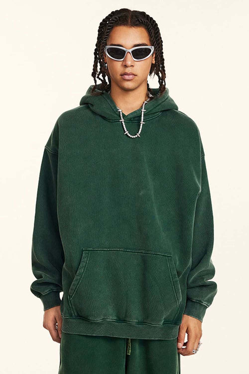 Washed Vintage Fleece Hoodie - Blackish Green