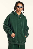 Washed Vintage Fleece Hoodie - Blackish Green