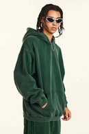 Washed Vintage Fleece Hoodie - Blackish Green
