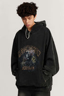 Heavyweight Wax-Dyed Collage-Graphic Cotton Hoodie in Fried Snowflakes - front modeled close-up