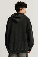 Heavyweight Wax-Dyed Collage-Graphic Cotton Hoodie in Fried Snowflakes - back modeled close-up