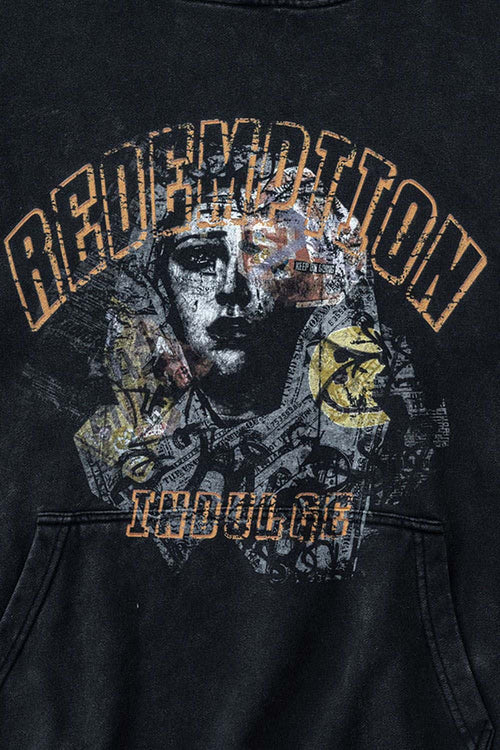 Heavyweight Wax-Dyed Collage-Graphic Cotton Hoodie in Fried Snowflakes - graphic detail
