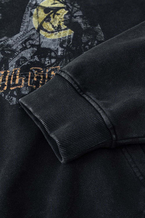 Heavyweight Wax-Dyed Collage-Graphic Cotton Hoodie in Fried Snowflakes - cuff detail