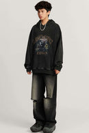 Heavyweight Wax-Dyed Collage-Graphic Cotton Hoodie in Fried Snowflakes - full-length front modeled view