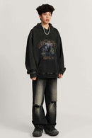 Heavyweight Wax-Dyed Collage-Graphic Cotton Hoodie in Fried Snowflakes - full-length front modeled view