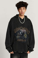 Heavyweight Wax-Dyed Collage-Graphic Cotton Hoodie in Fried Snowflakes - front modeled close-up