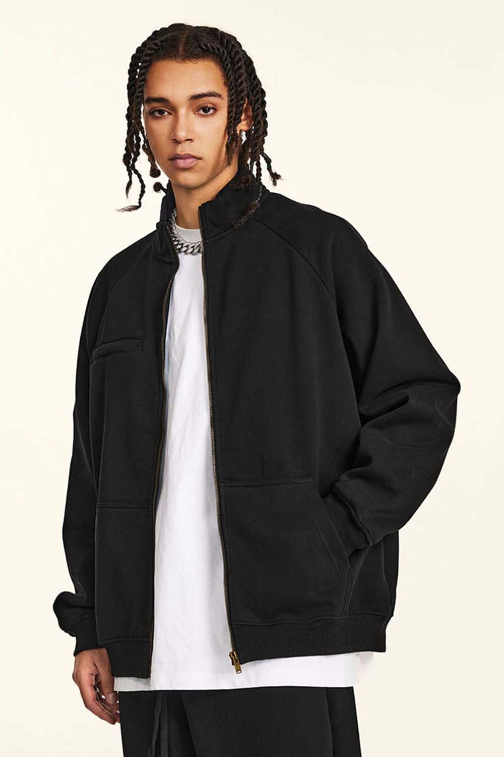 Light Gray Fleece-Lined Zip-Up Hoodie Jacket