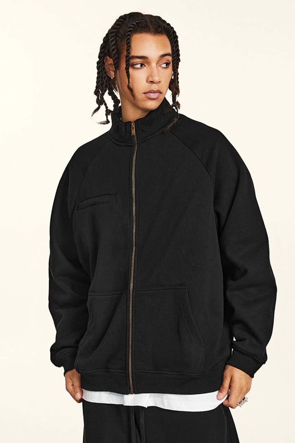 Light Gray Fleece-Lined Zip-Up Hoodie Jacket