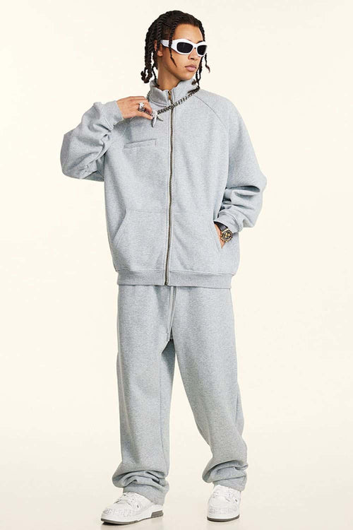 Heavyweight Fleece Zip-Up Hoodie - Flower Gray