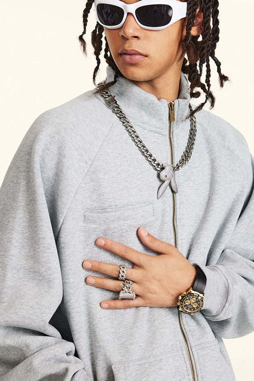 Heavyweight Fleece Zip-Up Hoodie - Flower Gray