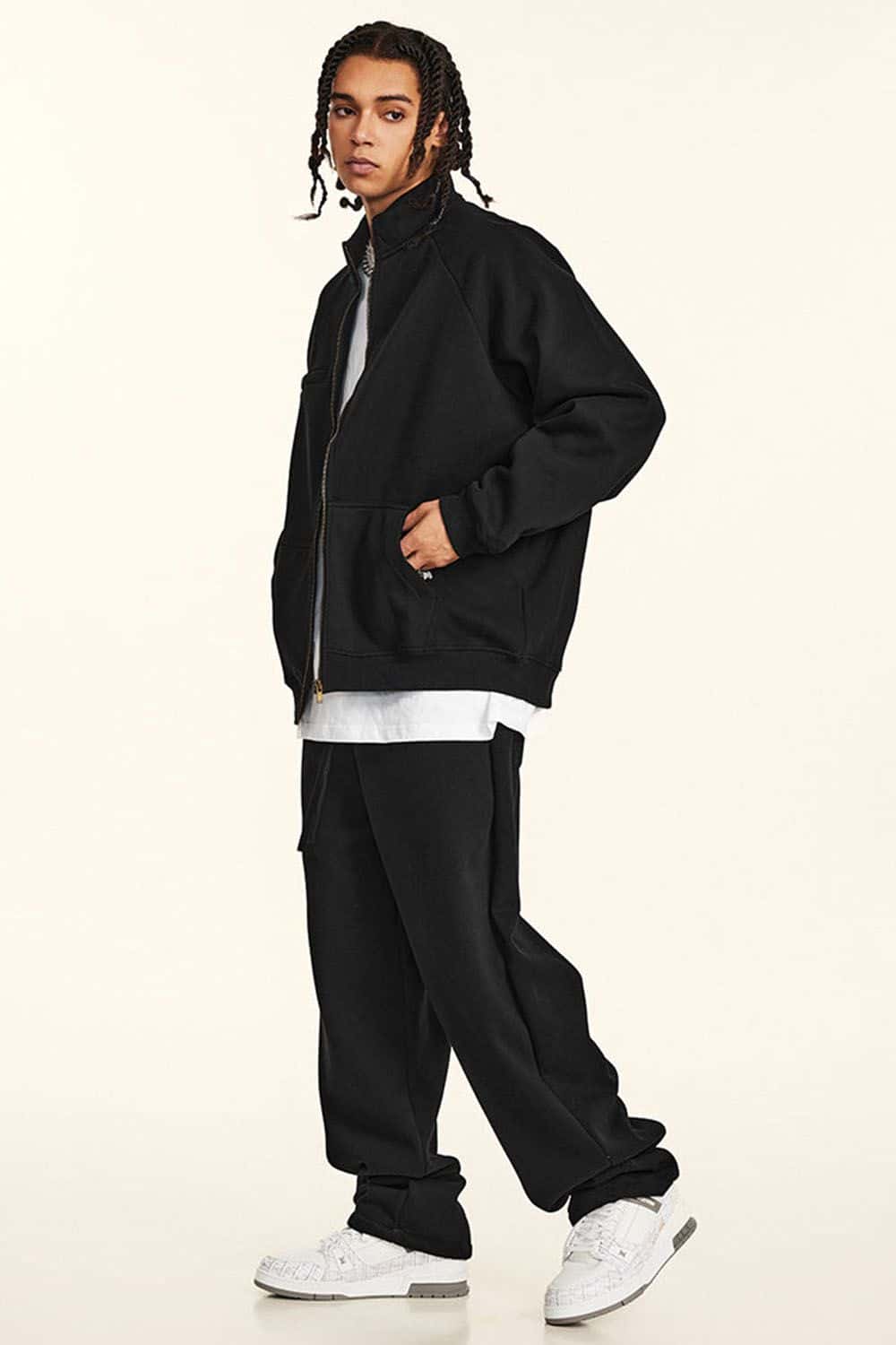 Light Gray Fleece-Lined Zip-Up Hoodie Jacket