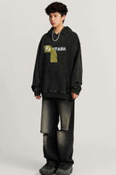 Heavyweight Washed Number-Graphic Cotton Pullover Hoodie in Fried Snowflakes - full-length front modeled view