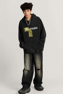 Heavyweight Washed Number-Graphic Cotton Pullover Hoodie in Fried Snowflakes - full-length front modeled view