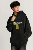 Heavyweight Washed Number-Graphic Cotton Pullover Hoodie in Fried Snowflakes - front modeled close-up