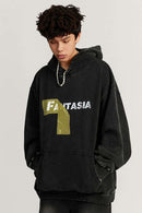 Heavyweight Washed Number-Graphic Cotton Pullover Hoodie in Fried Snowflakes - front modeled close-up
