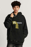 Heavyweight Washed Number-Graphic Cotton Pullover Hoodie in Fried Snowflakes - front modeled close-up