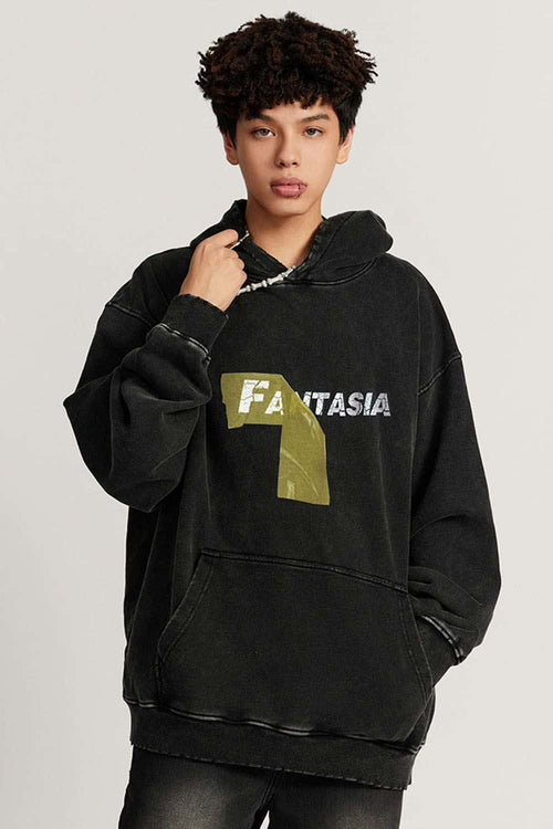 Heavyweight Washed Number-Graphic Cotton Pullover Hoodie in Fried Snowflakes - front modeled close-up