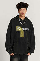 Heavyweight Washed Number-Graphic Cotton Pullover Hoodie in Fried Snowflakes - product detail close-up