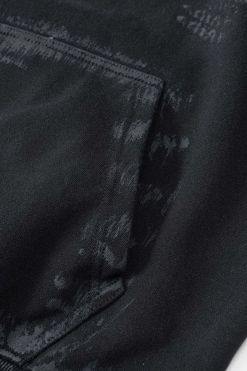 Distressed Paint-Splatter Pullover Hoodie - Black