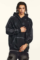 Distressed Paint-Splatter Pullover Hoodie - Black