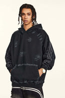 Distressed Paint-Splatter Pullover Hoodie - Black