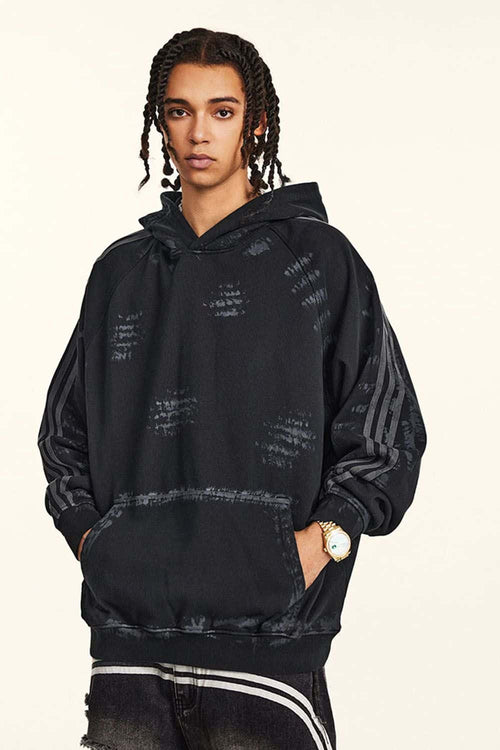 Distressed Paint-Splatter Pullover Hoodie - Black