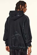 Distressed Paint-Splatter Pullover Hoodie - Black
