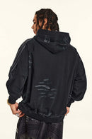 Distressed Paint-Splatter Pullover Hoodie - Black