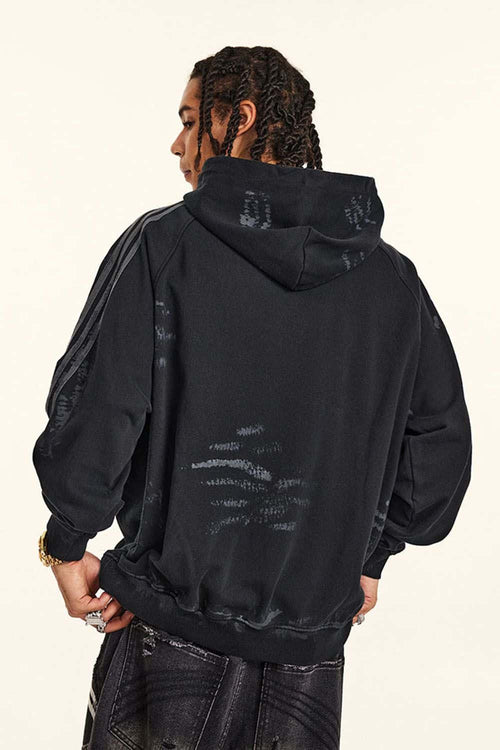 Distressed Paint-Splatter Pullover Hoodie - Black