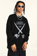 Crossed-Scissors Graphic Long-Sleeve Tee in Black - product detail close-up