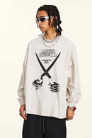 Crossed-Scissors Graphic Long-Sleeve Tee in Sandy Apricot - front product view