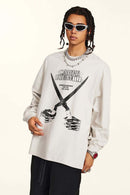 Crossed-Scissors Graphic Long-Sleeve Tee in Sandy Apricot - front product view