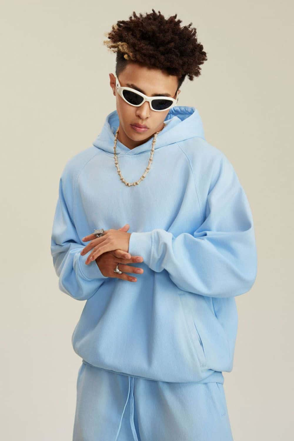 Light Blue Vintage Wash Drop Shoulder Hoodie