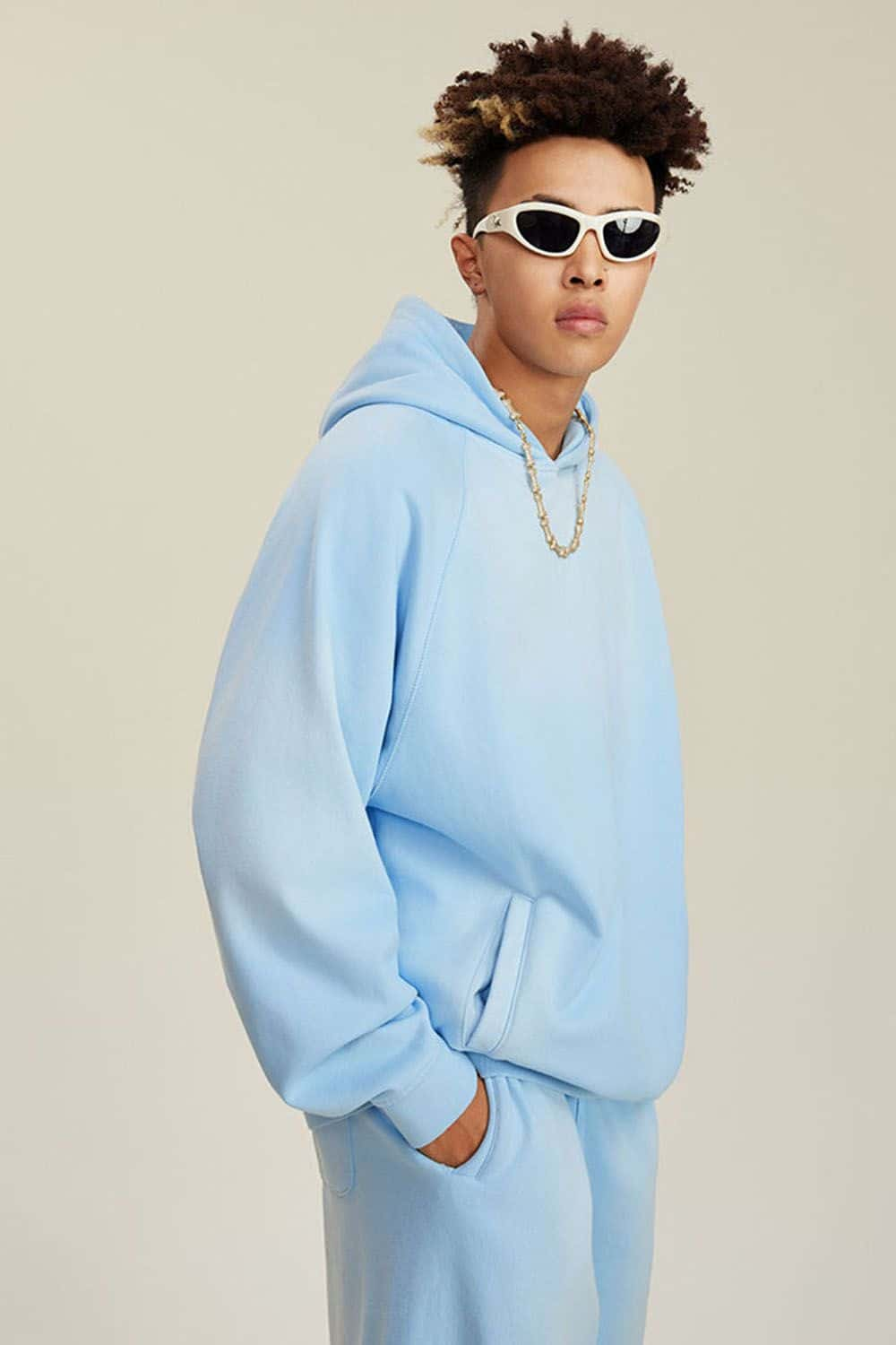 Light Blue Vintage Wash Drop Shoulder Hoodie